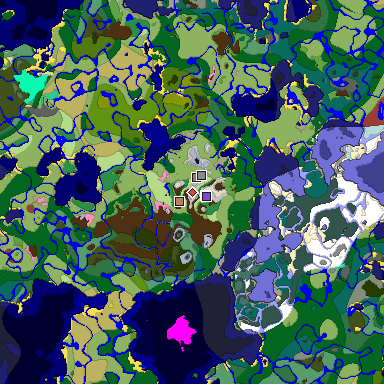 Predicted biome map of Java 26.3 seed -1940751497541237180 around estimated spawn