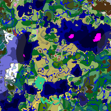 Predicted biome map of Java 26.3 seed 8660023644914677475 around estimated spawn