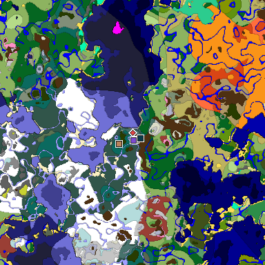 Predicted biome map of Java 26.3 seed 3832368717263822153 around estimated spawn