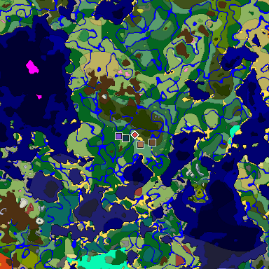 Predicted biome map of Java 26.3 seed 7074460199188619024 around estimated spawn