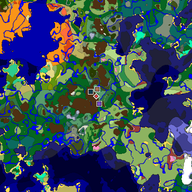 Predicted biome map of Java 26.3 seed -3485485404349399173 around estimated spawn