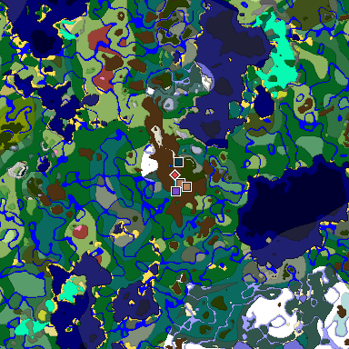 Predicted biome map of Java 26.3 seed 8158970694872835537 around estimated spawn