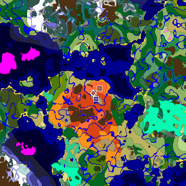 Predicted biome map of Java 26.3 seed -7839008116084340703 around estimated spawn