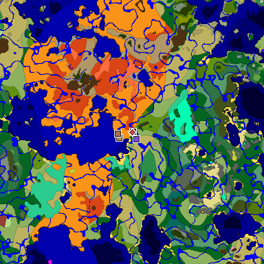 Predicted biome map of Java 26.3 seed -7684608253423249877 around estimated spawn
