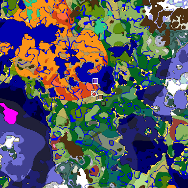 Predicted biome map of Java 26.3 seed 4608751177062186594 around estimated spawn