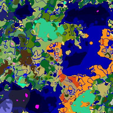 Predicted biome map of Java 26.3 seed 2851572043156831217 around estimated spawn