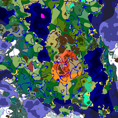 Predicted biome map of Java 26.3 seed -5958378367756455895 around estimated spawn