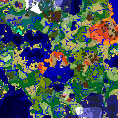 Predicted biome map of Java 26.3 seed 3266949216390454026 around estimated spawn