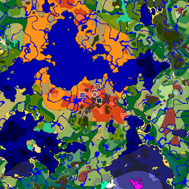 Predicted biome map of Java 26.3 seed -8054167089935314351 around estimated spawn