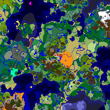 Predicted biome map of Java 26.3 seed -1054835413865026073 around estimated spawn