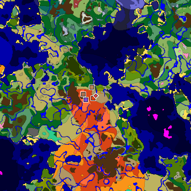 Predicted biome map of Java 26.3 seed 4585515607000349842 around estimated spawn