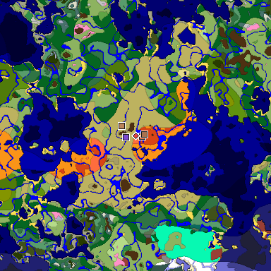 Predicted biome map of Java 26.3 seed -5015844244455859390 around estimated spawn