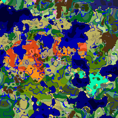 Predicted biome map of Java 26.3 seed -1804858285262059118 around estimated spawn