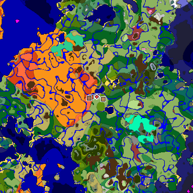 Predicted biome map of Java 26.3 seed -7791833930225832182 around estimated spawn