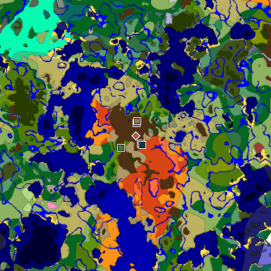 Predicted biome map of Java 26.3 seed -590214385589731780 around estimated spawn