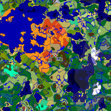 Predicted biome map of Java 26.3 seed -2444448186969902351 around estimated spawn