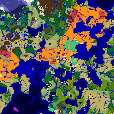Predicted biome map of Java 26.3 seed 1003144247251661465 around estimated spawn