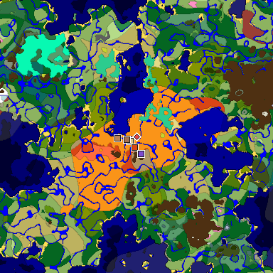 Predicted biome map of Java 26.3 seed -7206041090298571780 around estimated spawn
