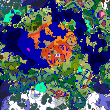 Predicted biome map of Java 26.3 seed 645741252310003727 around estimated spawn