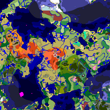 Predicted biome map of Java 26.3 seed 8277081713472986658 around estimated spawn