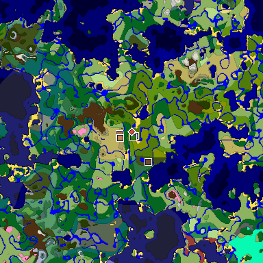 Predicted biome map of Java 26.3 seed -2545487060599591459 around estimated spawn