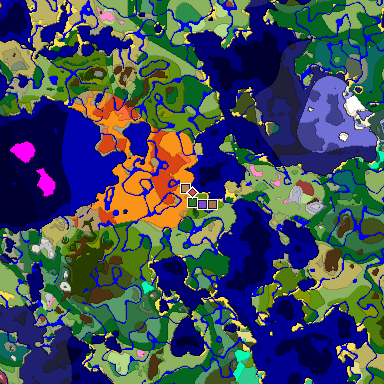 Predicted biome map of Java 26.3 seed 3374960697010741969 around estimated spawn