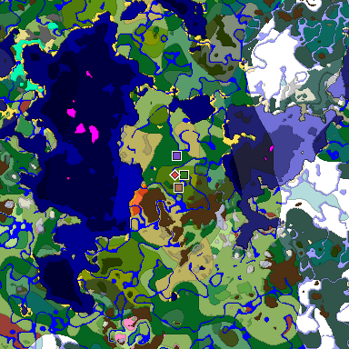 Predicted biome map of Java 26.3 seed 6424590925534811002 around estimated spawn
