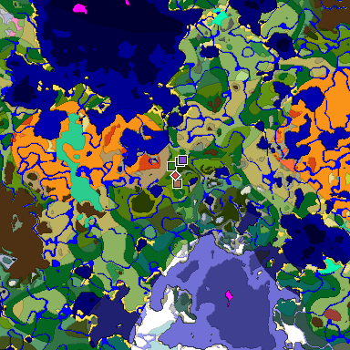 Predicted biome map of Java 26.3 seed -6564205801016665210 around estimated spawn