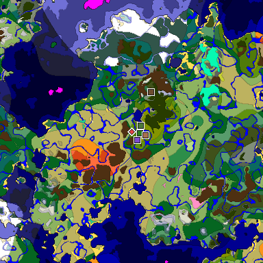 Predicted biome map of Java 26.3 seed 4139054621111499659 around estimated spawn