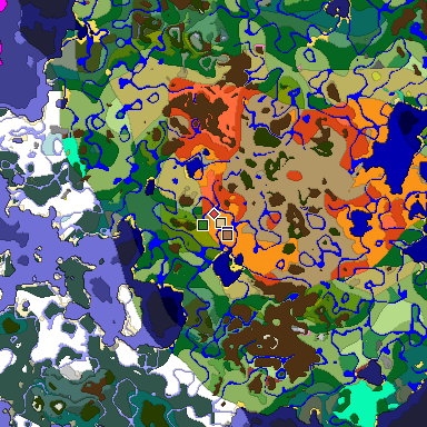 Predicted biome map of Java 26.3 seed -9025262673749522513 around estimated spawn