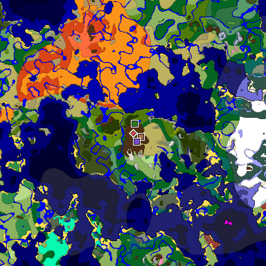 Predicted biome map of Java 26.3 seed 4545184184935114102 around estimated spawn
