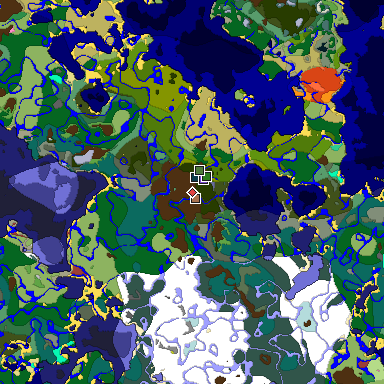 Predicted biome map of Java 26.3 seed -2475380775631286868 around estimated spawn