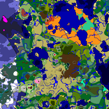 Predicted biome map of Java 26.3 seed 3789087747291824175 around estimated spawn