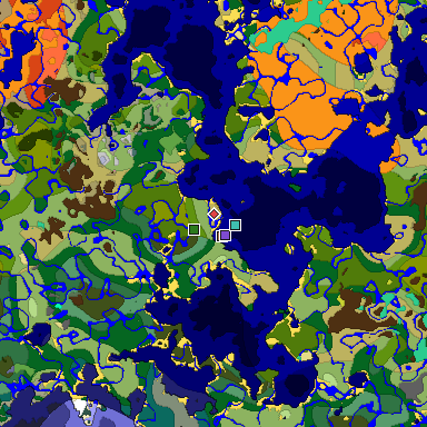 Predicted biome map of Java 26.3 seed 2708623948782235179 around estimated spawn