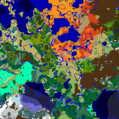Predicted biome map of Java 26.3 seed -4631247015562999681 around estimated spawn