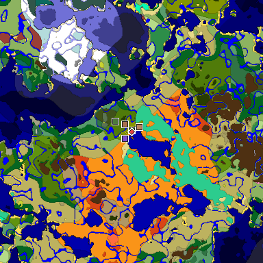 Predicted biome map of Java 26.3 seed 3256913743909047459 around estimated spawn