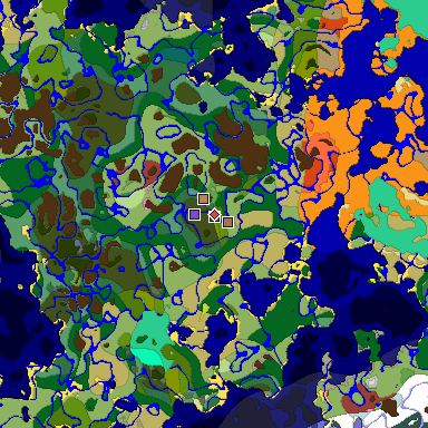 Predicted biome map of Java 26.3 seed -1586726756686159629 around estimated spawn