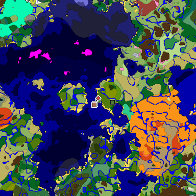 Predicted biome map of Java 26.3 seed 7009143434572930153 around estimated spawn