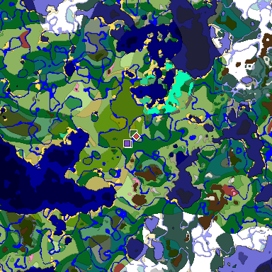 Predicted biome map of Java 26.3 seed 7002424999429065354 around estimated spawn