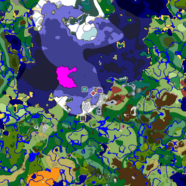 Predicted biome map of Java 26.3 seed 1106594625270630357 around estimated spawn