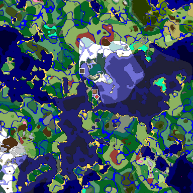 Predicted biome map of Java 26.3 seed -7210805506966618354 around estimated spawn