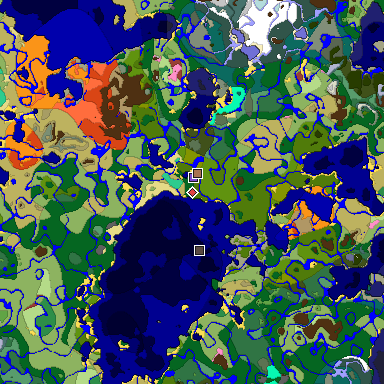 Predicted biome map of Java 26.3 seed -1154758747787987431 around estimated spawn
