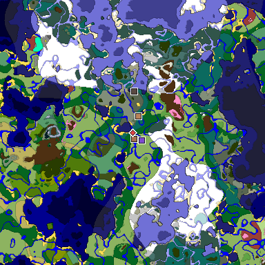 Predicted biome map of Java 26.3 seed -6305719291446372531 around estimated spawn