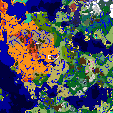 Predicted biome map of Java 26.3 seed -8256413126739610776 around estimated spawn