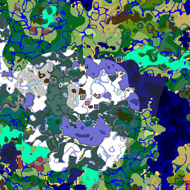 Predicted biome map of Java 26.3 seed 3397310201667694743 around estimated spawn