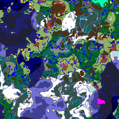 Predicted biome map of Java 26.3 seed 3734444098952028905 around estimated spawn