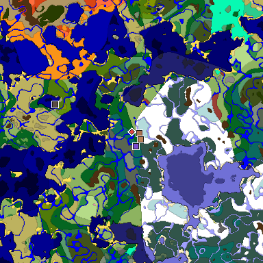Predicted biome map of Java 26.3 seed -5273886558860962379 around estimated spawn