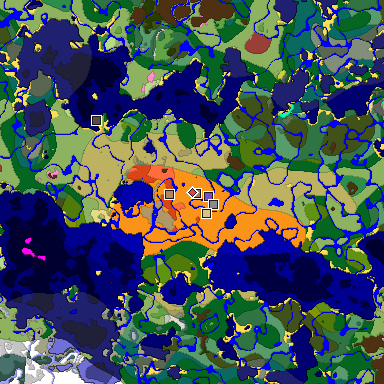 Predicted biome map of Java 26.3 seed 6988209159041862648 around estimated spawn