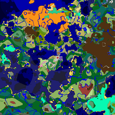 Predicted biome map of Java 26.3 seed -3569741635620894539 around estimated spawn