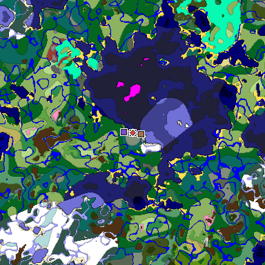 Predicted biome map of Java 26.3 seed 7526594537047518198 around estimated spawn